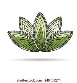 Decorative green lotus on white background