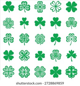 Paquete decorativo verde trébol de la suerte con intrincados patrones de inspiración celta, perfecto para el día de San Patricio, decoración del hogar, artesanías y diseños digitales. Ideal para crear invitaciones festivas, impresiones y proyectos de bricolaje con un toque de suerte y encanto.