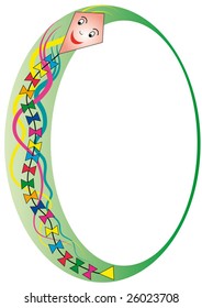 decorative green oval frame with a colorful paper kite