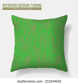 Decorative Green Pattern Throw Pillow design template. Natural eco pattern is complete, masked. Interior design element. Creative Sofa Toss Pillow. Vector design is layered, editable.