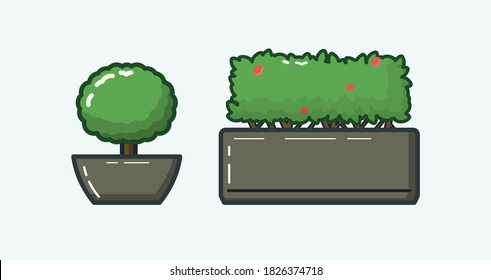 Decorative green plant for outdoor building in flat illustration vector art