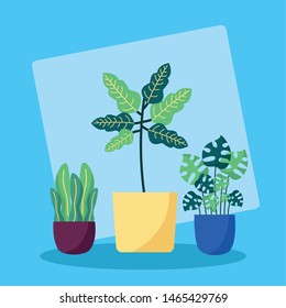 decorative green plants blue background vector illustration vector illustration