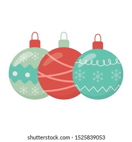 decorative green and red balls celebration merry christmas vector illustration