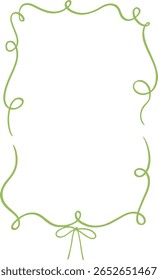 A decorative green ribbon forms an empty rectangular border with playful curls and loops. A small bow adorns the bottom center of the frame.