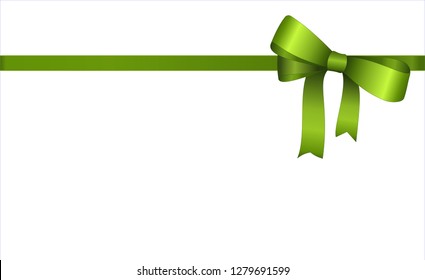 Decorative Green satin bow with horizontal  ribbon isolated on white. Concept for invitation, banners, gift cards, congratulation or website layout vector.