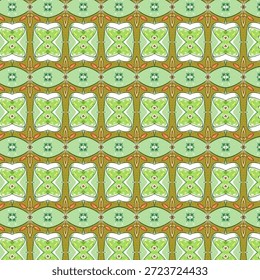 Decoração verde padrão floral sem emenda com simetria suave, formas divertidas e charme vintage. sem emenda, padrão, verde, floral, decorativo