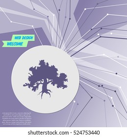 Decorative green simple tree icon on purple abstract modern background. The lines in all directions. With room for your advertising. Vector illustration