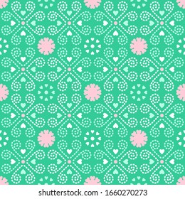 Decorative Green Tosca Pink Love Line Dot Ornament Seamless Pattern | Orl Series