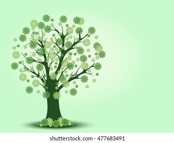 Decorative green tree silhouette with background vector illustration