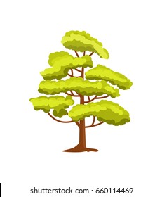 Decorative green tree vector icon. Forest element in cartoon style vector illustration isolated on white background.