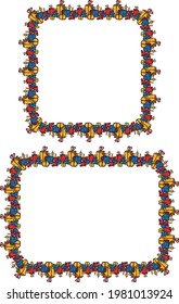 Decorative greeting borders from drawn colorful  gift boxes and teddy bears