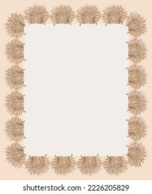 Decorative greeting card with border from sketches sheaves of ripe wheat