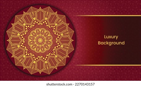 Decorative greeting card. Fantastic ornamental mandala design background in gold color. Design for invitation, wedding card, Diwali, decoration. India, Indian, Arabic, Damask, Asian, Turkish, Dubai,