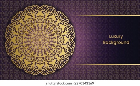 Decorative greeting card. Fantastic ornamental mandala design background in gold color. Design for invitation, wedding card, Diwali, decoration. India, Indian, Arabic, Damask, Asian, Turkish, Dubai,