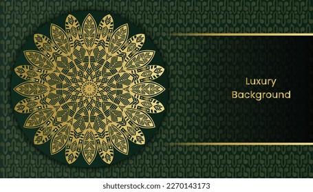 Decorative greeting card. Fantastic ornamental mandala design background in gold color. Design for invitation, wedding card, Diwali, decoration. India, Indian, Arabic, Damask, Asian, Turkish, Dubai,