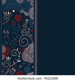 decorative greeting card with floral romantic ornament on stripe