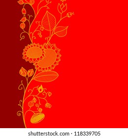 Decorative Greeting card with hand-drawn ornate flowers. EPS10 vector.