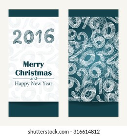 Decorative greeting card. Happy New Year.  Hand drawn inscription. Vector illustration