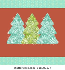 Decorative greeting christmas card with fir trees