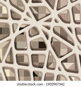 Dekoratives Gitter. Braunes Muster mit geschnitzten, abgerundeten Formen. 3D-Muster. Abstrakter Hintergrund für mobile Geräte
