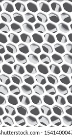 Decorative grid. Gray pattern with carved rounded shapes. 3d sample design. Abstract background for mobile
