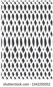 Decorative grid. Gray pattern with carved rounded shapes. 3d sample design. Abstract background for mobile
