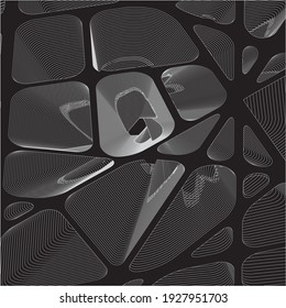 Decorative grid. Gray pattern with carved rounded shapes. 3d sample design. Abstract background for mobile
