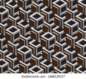 Decorative grid. Gray or wall pattern with carved rounded shapes. 3d sample design. Abstract background for mobile

