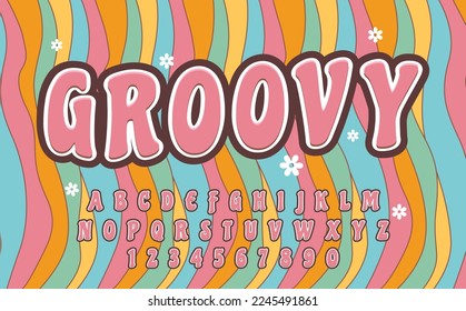 decorative groovy Font and Alphabet vector