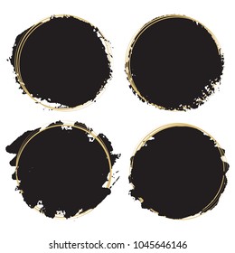 Decorative grunge design elements - black paint artistic round frames. Vector illustration