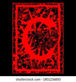 Decorative grunge font.Red letter with spines and stains on black background.