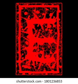 Decorative grunge font.Red letter with spines and stains on black background.