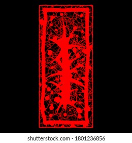 Decorative grunge font.Red letter with spines and stains on black background.