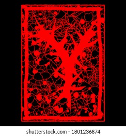 Decorative grunge font.Red letter with spines and stains on black background.