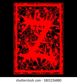 Decorative grunge font.Red letter with spines and stains on black background.