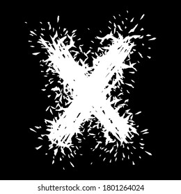 Decorative grunge font.White letter with splinters on black background.