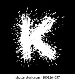 Decorative grunge font.White letter with splinters on black background.