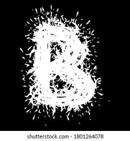 Decorative grunge font.White letter with splinters on black background.