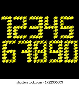 Decorative grunge font.Yellow numbers on black background.