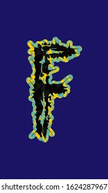Decorative grunge letter with spines on blue background.