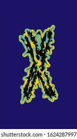 Decorative grunge letter with spines on blue background.