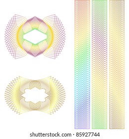 Decorative guilloche rosette and borders on a white background.