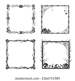 Decorative halloween bone skull frame with creepy tree branch
