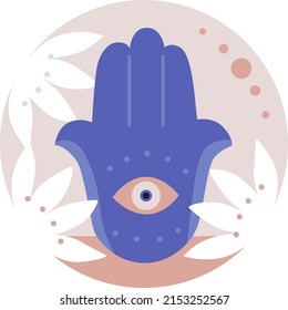 Decorative hamsa hand vector element. Yoga, meditation vector logo illustration. Spirituality spiral insignia. Yoga logo, boho print, poster.  Vector Isolated hand drawn objects. 