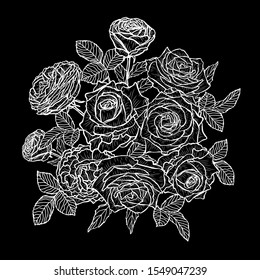 Decorative han drawn rose  flowers, design elements. Can be used for cards, invitations, banners, posters, print design. Floral background in line art style