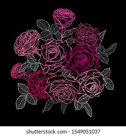 Decorative han drawn rose  flowers, design elements. Can be used for cards, invitations, banners, posters, print design. Floral background in line art style