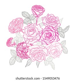 Decorative han drawn rose  flowers, design elements. Can be used for cards, invitations, banners, posters, print design. Floral background in line art style