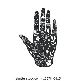 Decorative hand in boho style. Vector illustration.