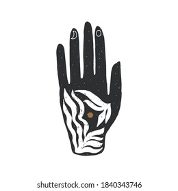 Decorative hand in boho style. Vector illustration.