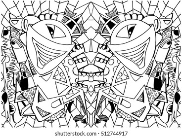 decorative hand draw ornament in robotic style seamless pattern